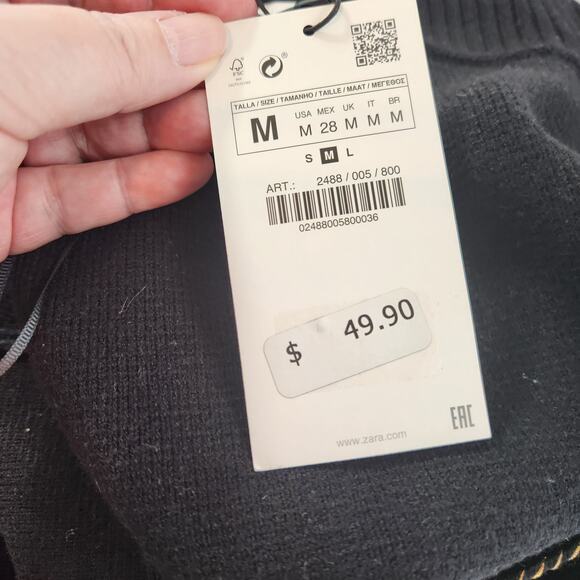 NWT Zara Black Knit Bomber Jacket Sweater Wide Lapel Full Zip Women's M - Picture 6 of 9